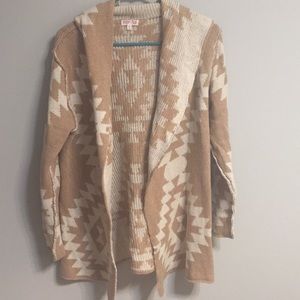 Woven heart hooded cardigan
